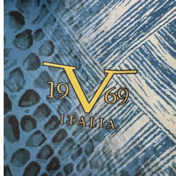 19v69 Italia XL chiffon scarf wrap pareo sarong snake print blue yellow 34 x 76" - Picture 6 of 9